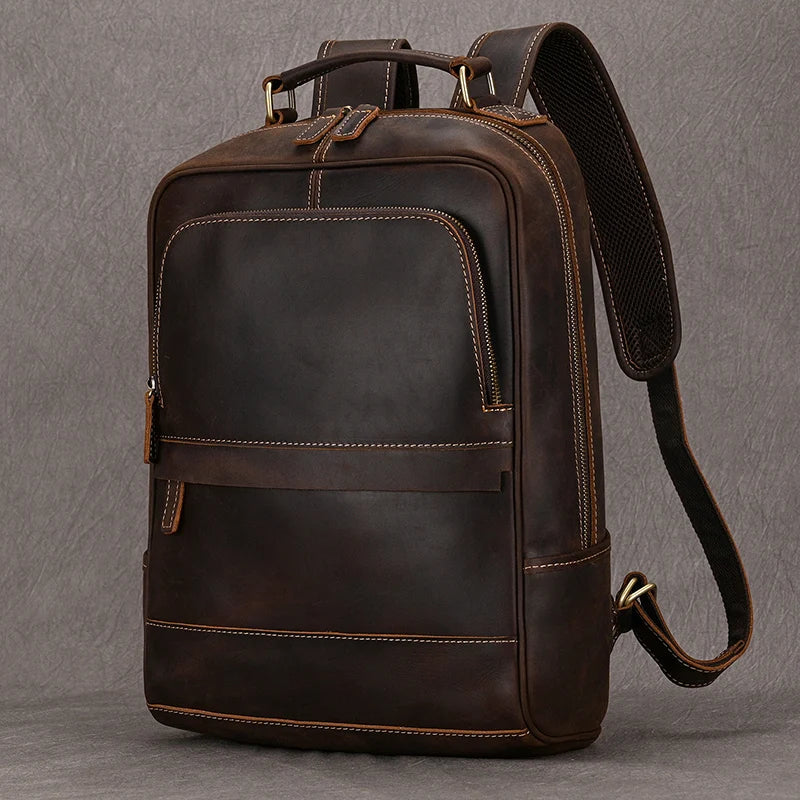 Vintage Men's Crazy Horse Leather Backpack genuine leather Retro Rucksack Large Classic Travel Backpack Big laptop computer bag