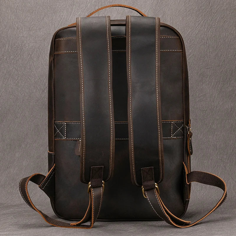 Vintage Men's Crazy Horse Leather Backpack genuine leather Retro Rucksack Large Classic Travel Backpack Big laptop computer bag