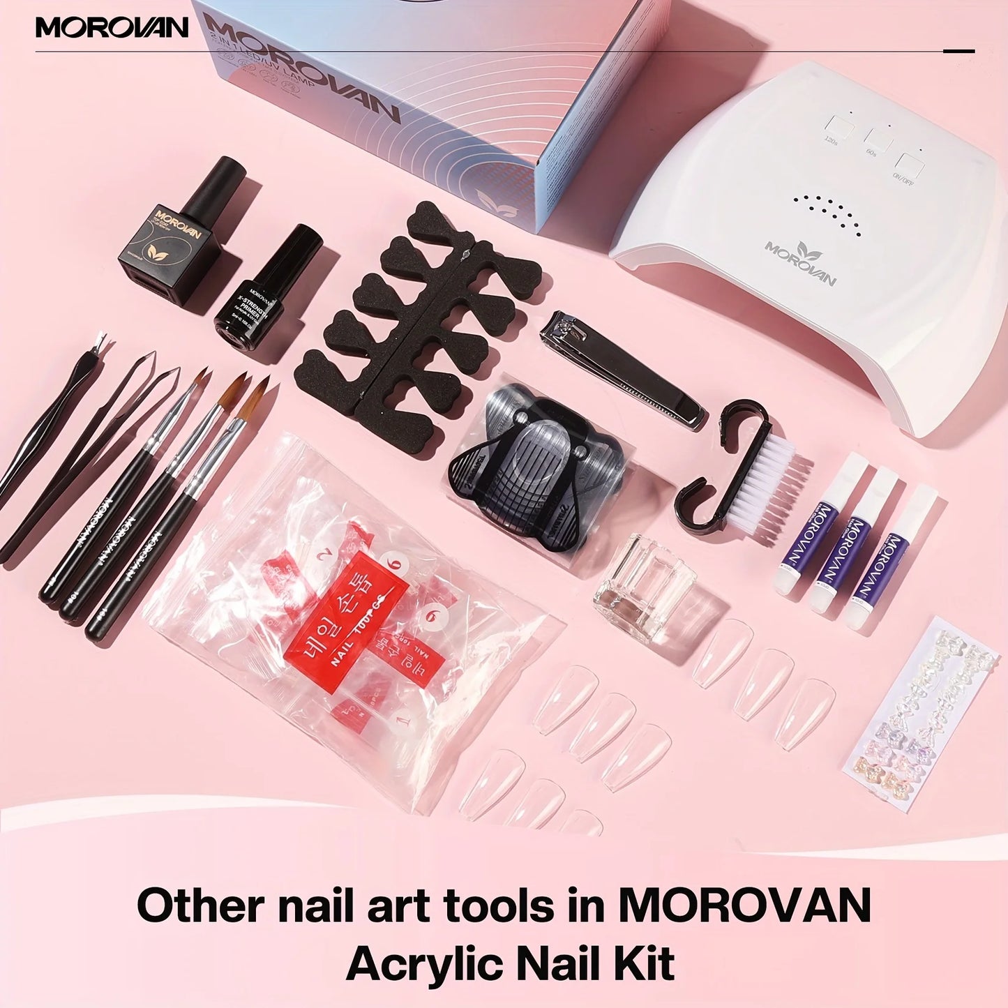 Morovan Acrylic Nail Kit for Beginners:with Everything Professional AcrylicNail Kits Set with Glitter AcrylicPowder UV Lamp for