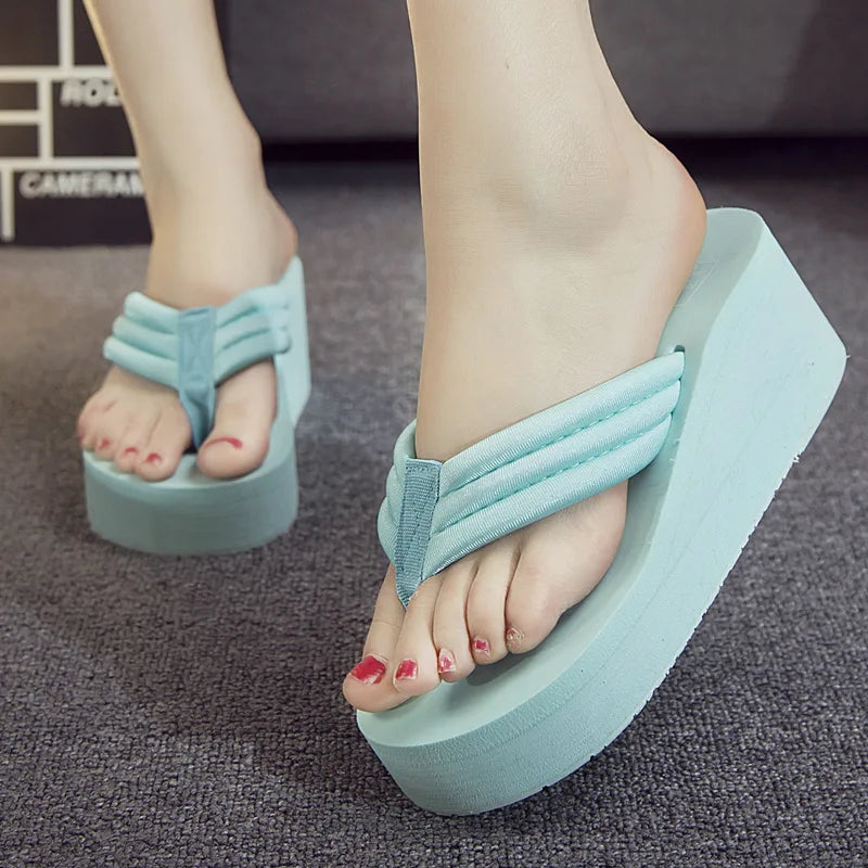 Open Toe Women Wedge Sandals Thong Flip Flops Platform Slippers Summer Beach Outdoor Slides Woman Height Increased Sandles