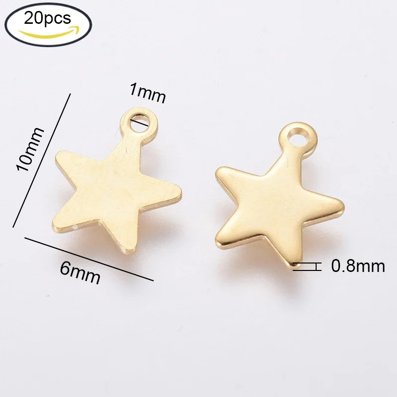 5~20Pcs 304 Stainless Steel Charms for DIY Jewelry Making  (Butterfly Heart Flower Key Moon Musical Note Ring Flat Round Star)