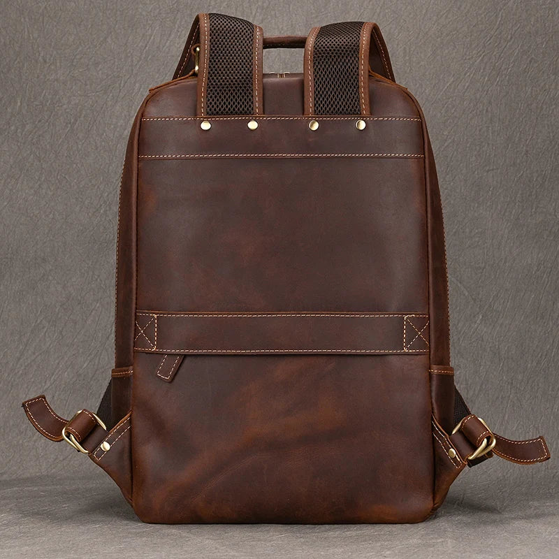 Vintage Men's Crazy Horse Leather Backpack genuine leather Retro Rucksack Large Classic Travel Backpack Big laptop computer bag