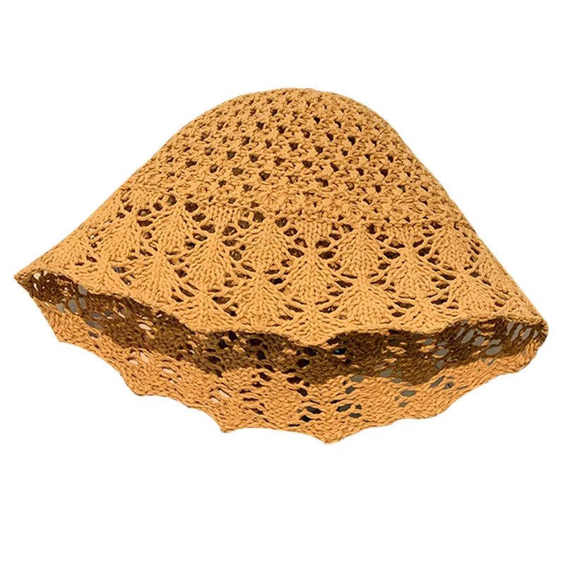 Korean v Niche Bucket Hat Female Summer Hollowed Out Woven Straw Hat Sun Proof Face Covering Fisherman Hat Korean Version Sun Vi