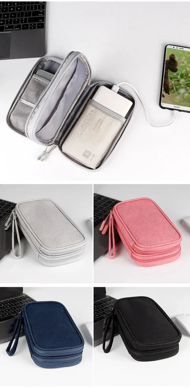 Gray Digital Storage Bag USB Data Cable Organizer Earphone Wire Bag Pen Power Bank Travel Kit Case Pouch Electronics Accessories