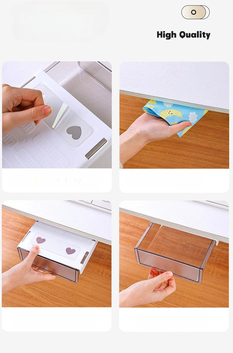 Undertable Drawer Storage Box Hidden Hanging Bedroom Dormitory Office Table Pasting Non Punching Table Bottom Sorting