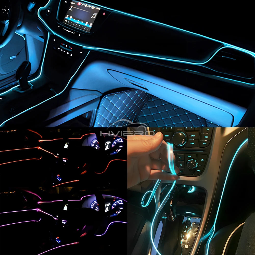 5M Universal Car Interior Lighting white LED Strip Decoration Garl and Wire Rope Tube Line Flexible Neon Lights with USB Drive