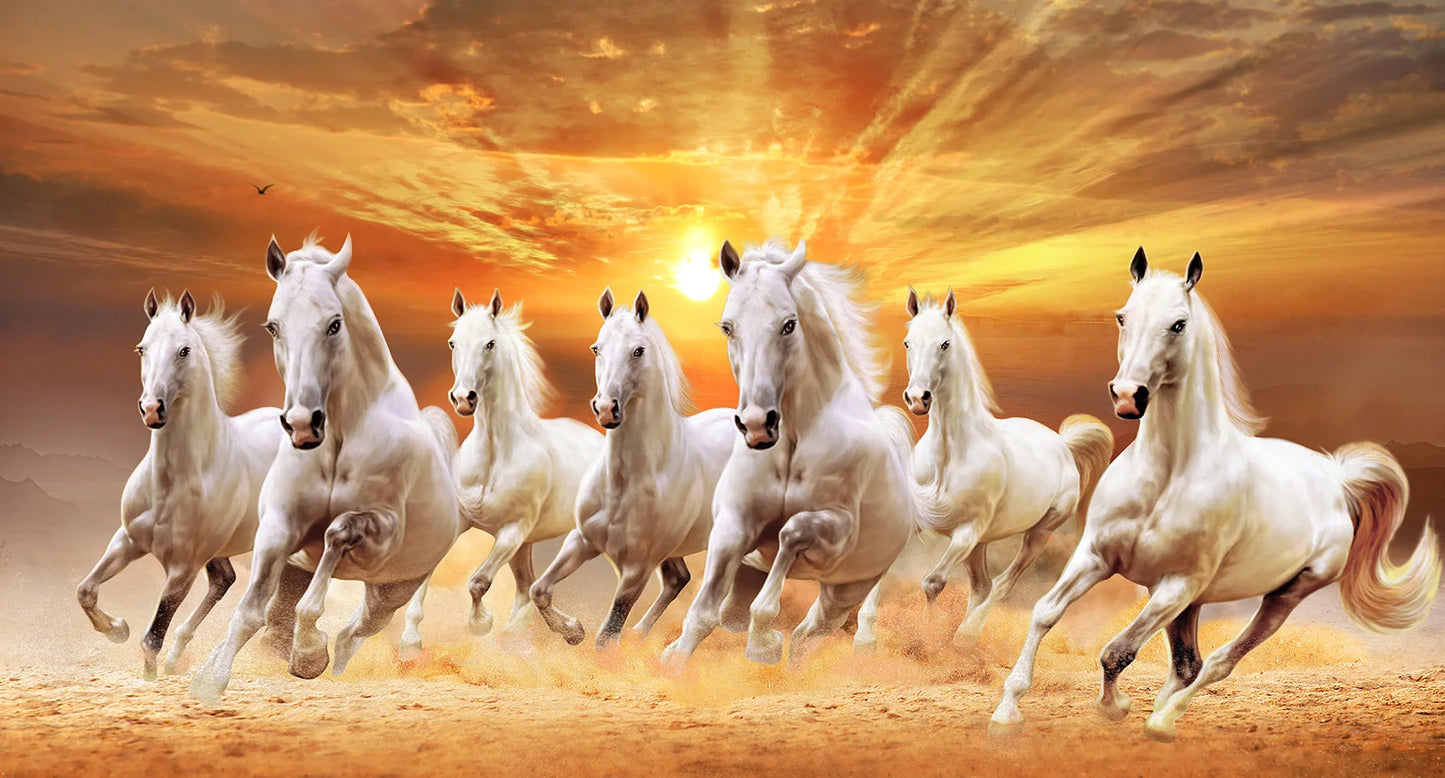 7 White Running Horses Canvas Painting  Animal Posters and Prints Wall Art Picture