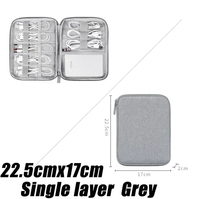 Gray Digital Storage Bag USB Data Cable Organizer Earphone Wire Bag Pen Power Bank Travel Kit Case Pouch Electronics Accessories