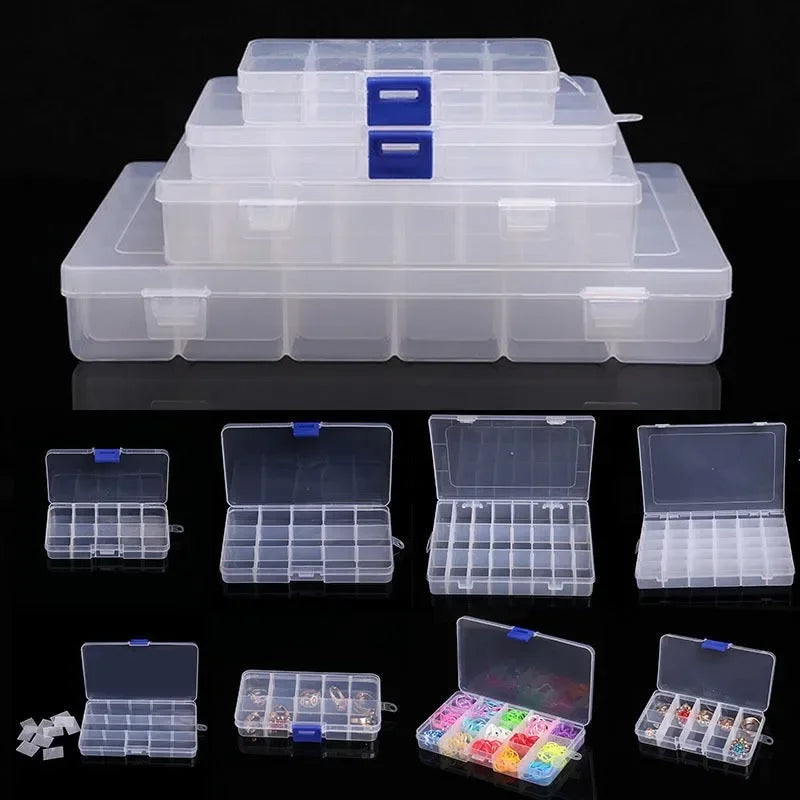 Transparent 10/15/24 Grid Storage Box Organizer Case Cajas Organizadora Storing Plastic Box Jewelry Beads Pill Screw Organizador