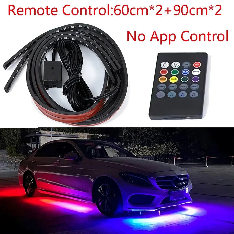 Neon LED RGB Car Underglow Bottom Light Remote/APP Control Flexible Waterproof LED Strip Car Underbody Light Decorative Lamp