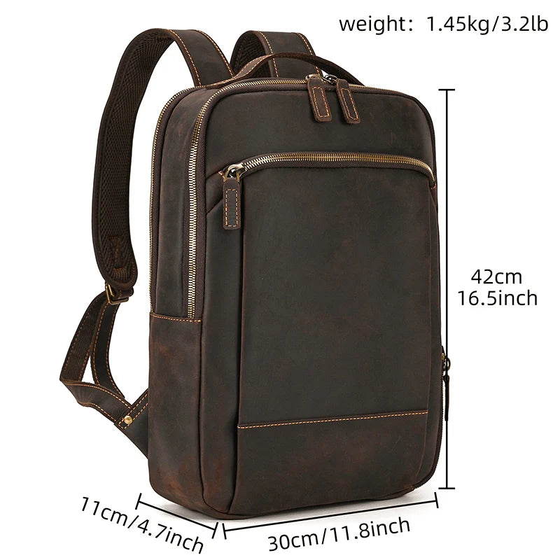 Vintage Men's Crazy Horse Leather Backpack genuine leather Retro Rucksack Large Classic Travel Backpack Big laptop computer bag