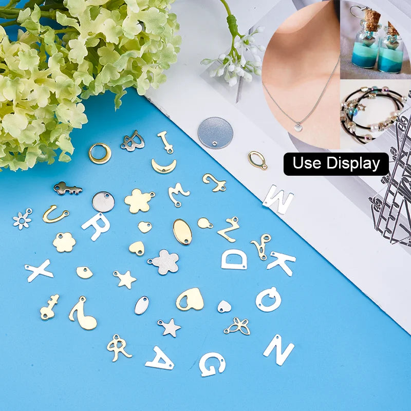 5~20Pcs 304 Stainless Steel Charms for DIY Jewelry Making  (Butterfly Heart Flower Key Moon Musical Note Ring Flat Round Star)