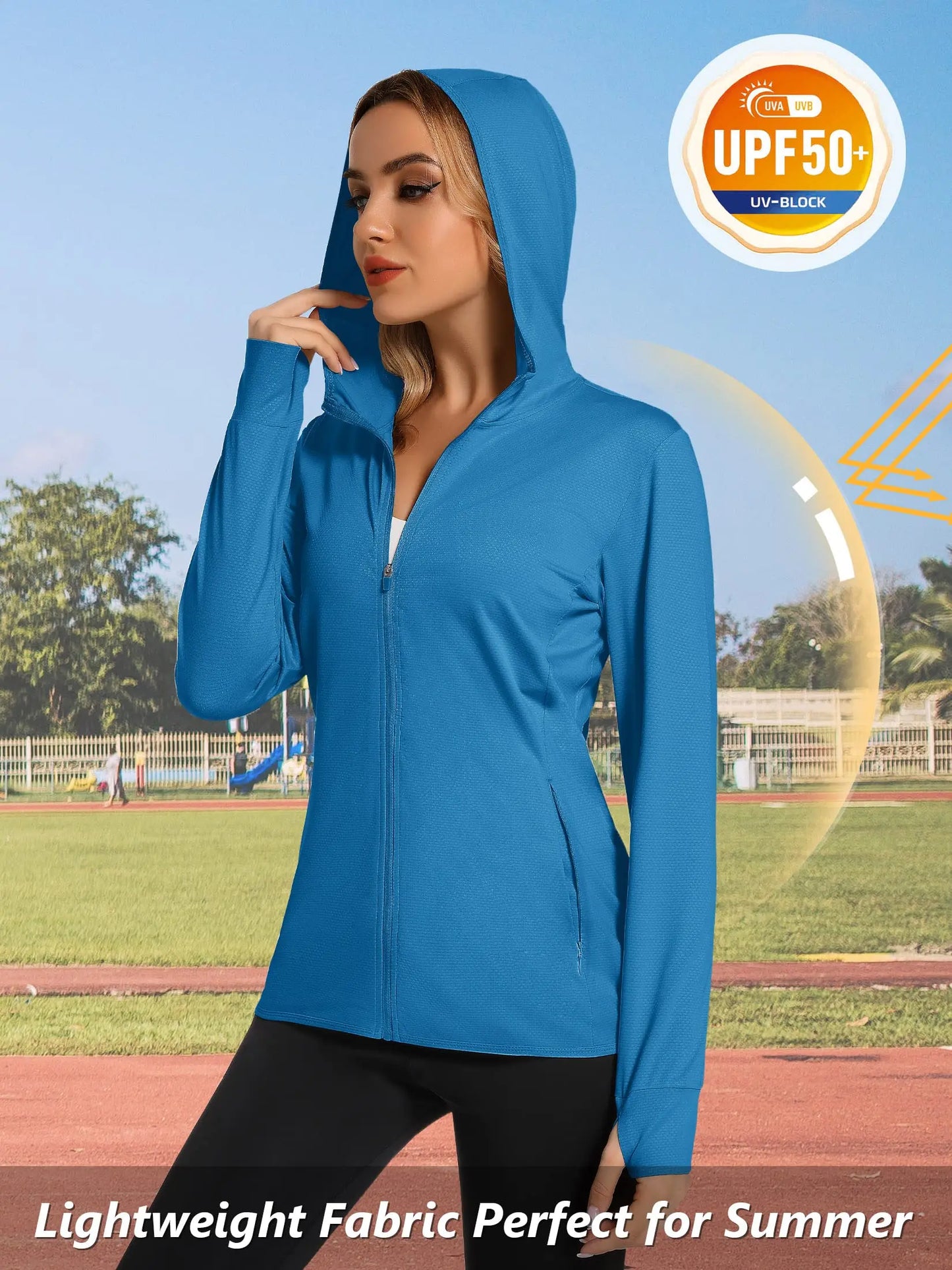 TACVASEN Summer Full Zip UPF50+ Sun Protection Hoodies Jackets Womens Long Sleeve Casual Shirt Hooded Jacket Hiking Running Tops