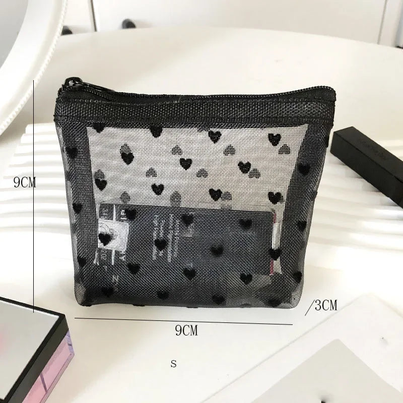 Toiletry Wash Make Up Bags Black Transparent Mesh Makeup Case Organizer Storage Pouch Women Travel Cosmetic Bag Casual Zipper