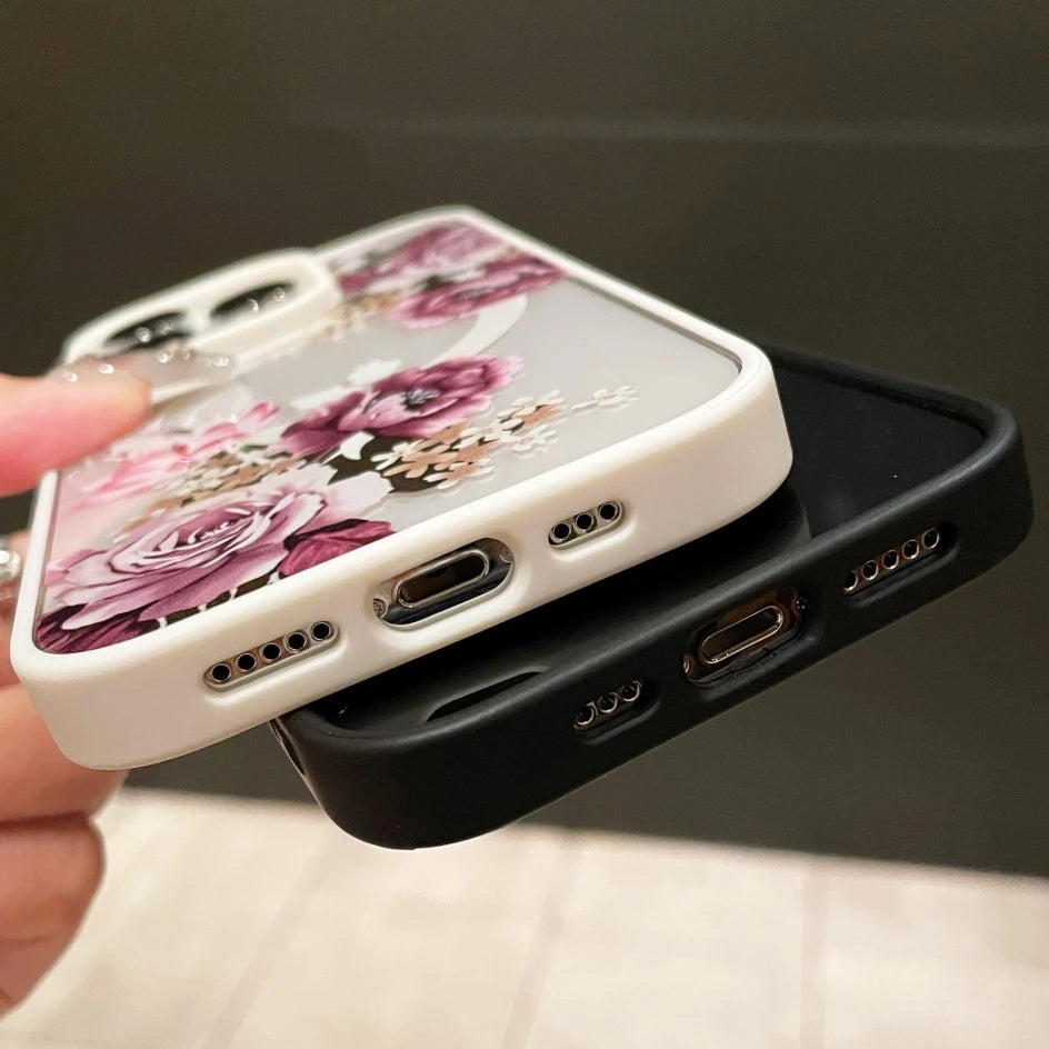 Luxury Flower Pattern Magnetic For Magsafe Candy Frame Case For iPhone 16 15 14 13 12 11 Pro Max Pro Max Wireless Charge Cover