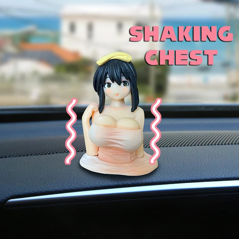 Cute Kanako Chest Shaking Girls Car Ornaments Cartoon Kawaii Anime Statue Car Dashboard Sexy Doll Figurine Car Decorations