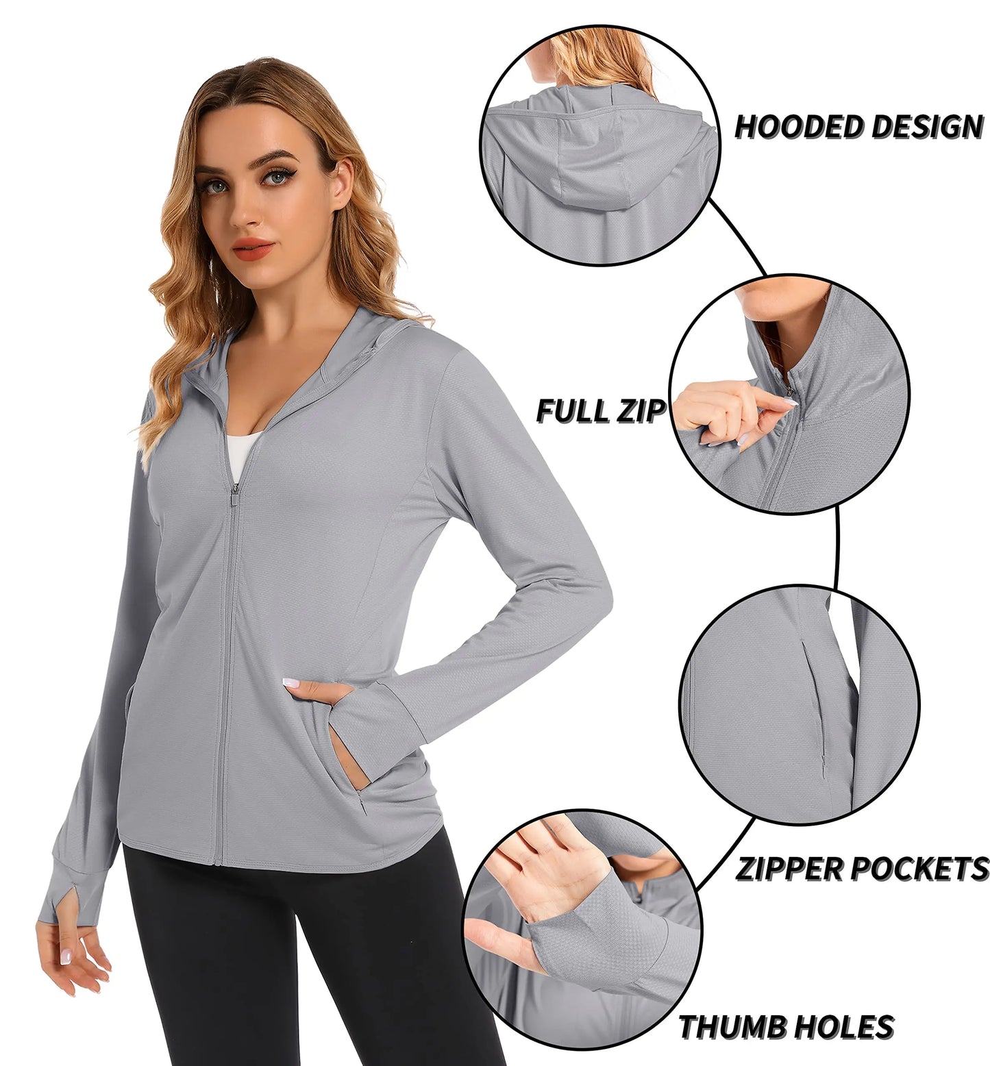 TACVASEN Summer Full Zip UPF50+ Sun Protection Hoodies Jackets Womens Long Sleeve Casual Shirt Hooded Jacket Hiking Running Tops