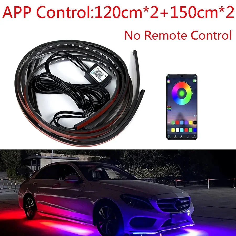 Neon LED RGB Car Underglow Bottom Light Remote/APP Control Flexible Waterproof LED Strip Car Underbody Light Decorative Lamp