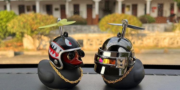 Car Ornaments Bicycle Horns Squeeze Black Duck with Straps Helmet, Silicone Elasticity Belt Bike Bell for Kids Sport Outdoor