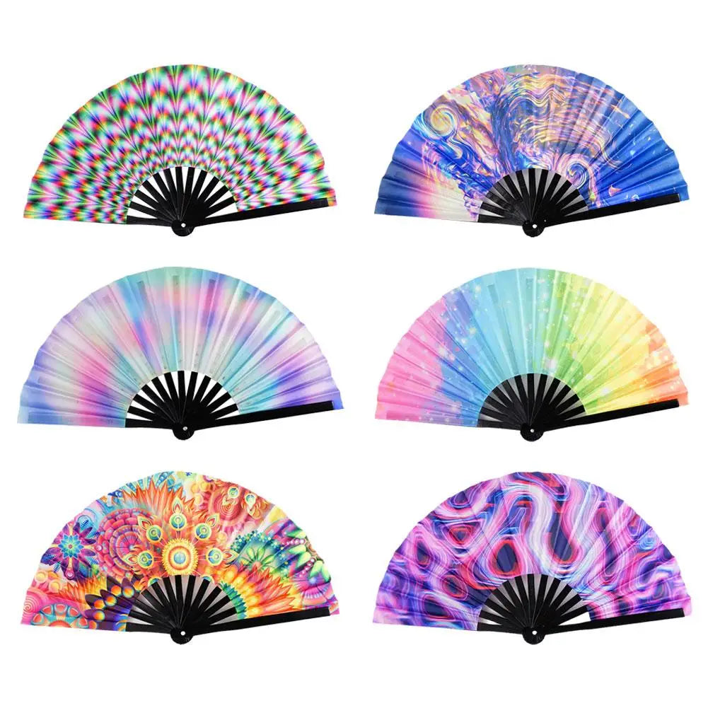 Gradient Colorful Reflective Foldable Fan Magic Soft 33cm Large Cloth Dance Photography Kung Fu Fan Props Disco Fan Festival Fan