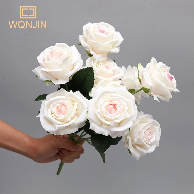 WQNJIN Red Yellow Simulation Rose Bouquet Wedding Flowers 10 Heads Fake Roses Artificial Flower Silk Flowers Home Decoration