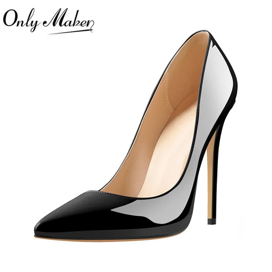 Onlymaker Genuine Leather Classic Pumps Pointed Toe Slip On Sexy Stilettos 4.7 Inch 12CM High Heels Shoes Plus Size US5~US15