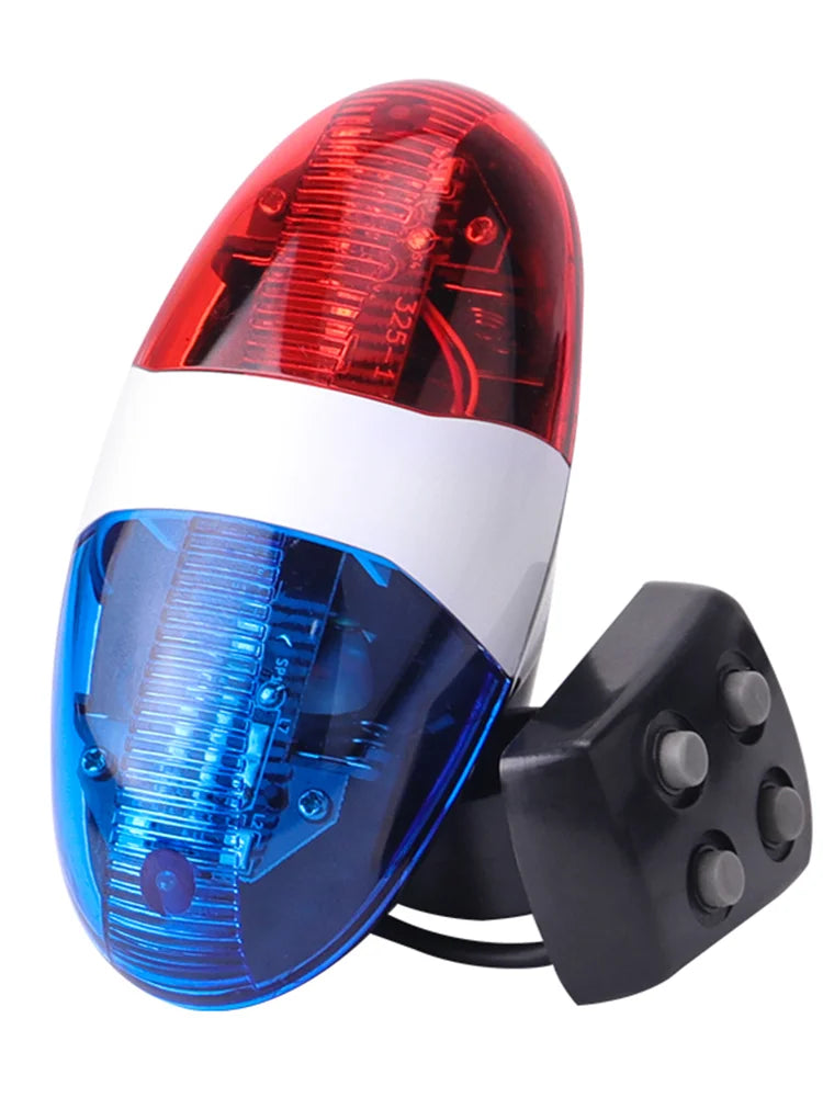 Bicycle Police Siren 4 Sounds Melody Bicycle Power Horn Siren Bell 6-LED Strobe Blue and Red Bicycle Safety Light for Kids Bike