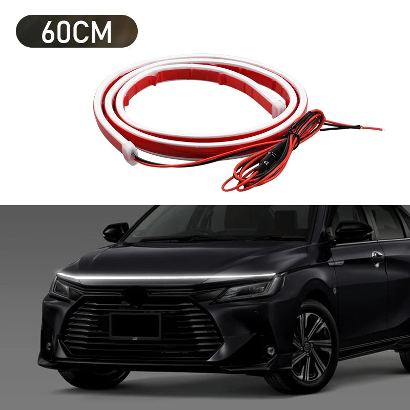 12V Scan Starting Car Hood Light Strip LED Daytime Running Light Waterproof Auto Engine Hood Guide Decorative Ambient Neon Lamp