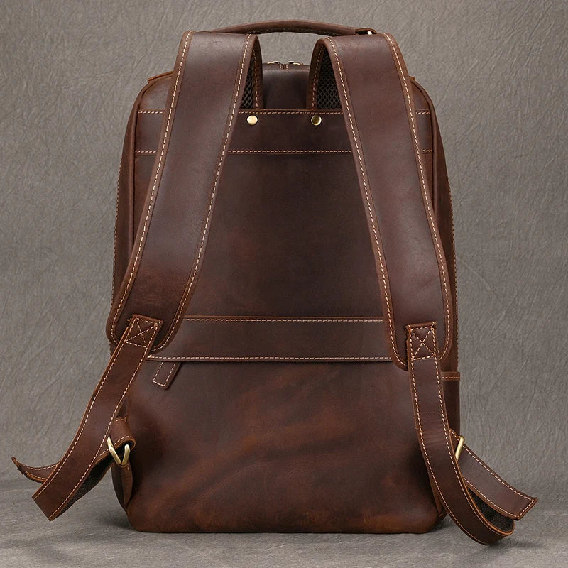 Vintage Men's Crazy Horse Leather Backpack genuine leather Retro Rucksack Large Classic Travel Backpack Big laptop computer bag