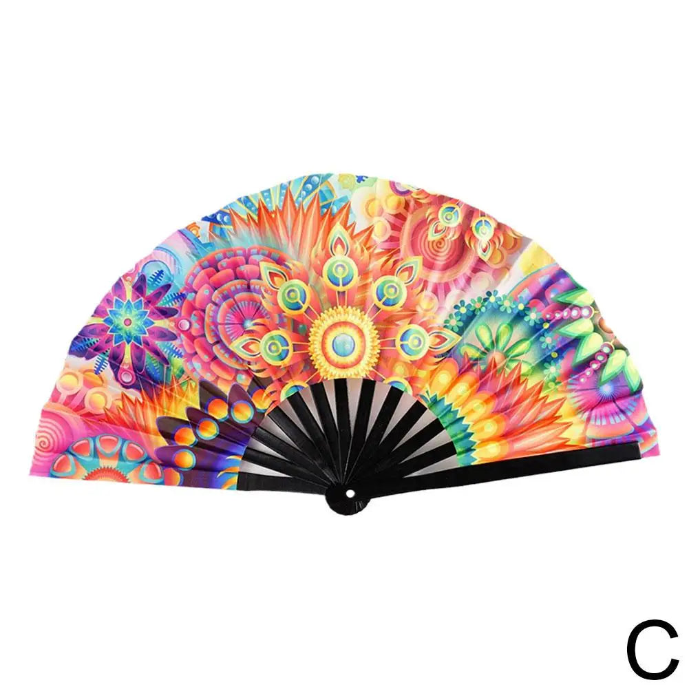 Gradient Colorful Reflective Foldable Fan Magic Soft 33cm Large Cloth Dance Photography Kung Fu Fan Props Disco Fan Festival Fan