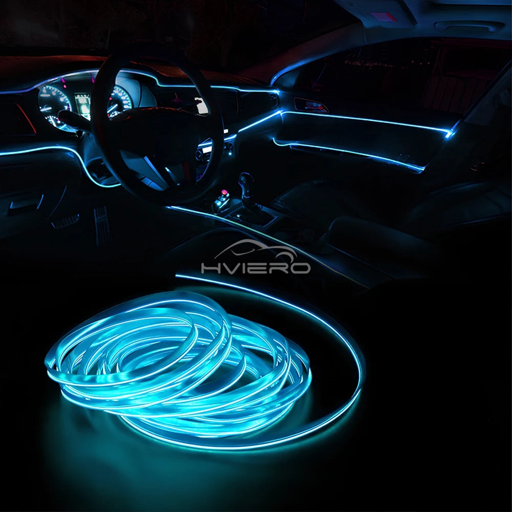 5M Universal Car Interior Lighting white LED Strip Decoration Garl and Wire Rope Tube Line Flexible Neon Lights with USB Drive