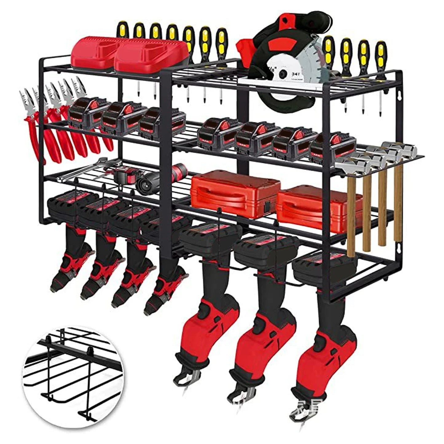 Power Tool Organizer Wall Mount 4 Layer Garage Storage Rack for Drill Screwdriver Power Tool Storage Rack Garage Tool Organizer