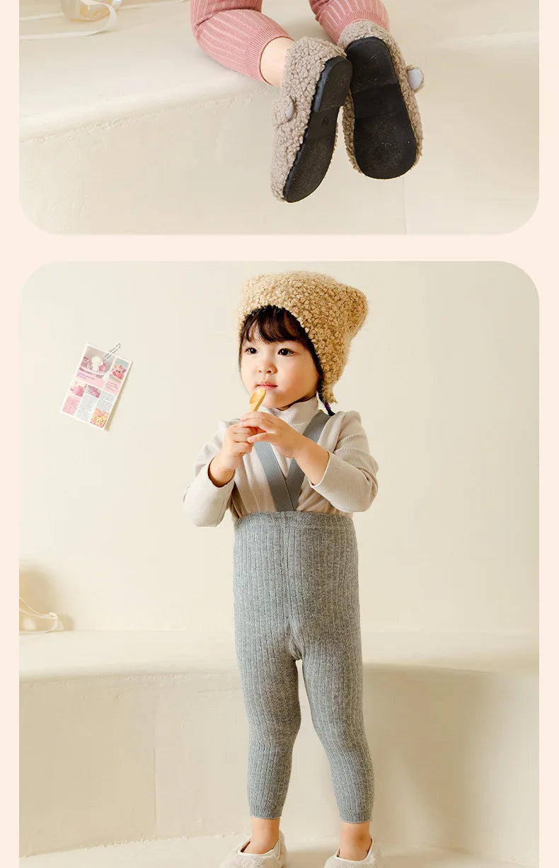 Infant And Foddler Ribbed Tight Pants Suspenders Jackets Knitted Tight Pants Pantyhose  Warm Socks 8 Colors