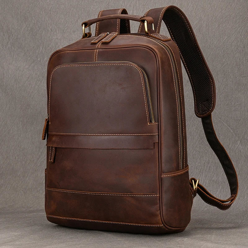 Vintage Men's Crazy Horse Leather Backpack genuine leather Retro Rucksack Large Classic Travel Backpack Big laptop computer bag