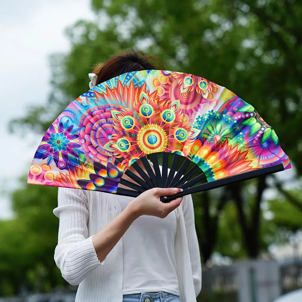 Gradient Colorful Reflective Foldable Fan Magic Soft 33cm Large Cloth Dance Photography Kung Fu Fan Props Disco Fan Festival Fan