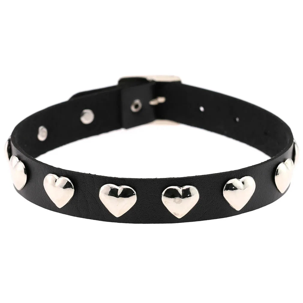 Spike Punk Choker Collar For Girl Goth Heart Pendant Necklace Emo Neck Strap Cosplay Chocker Gothic Accessories