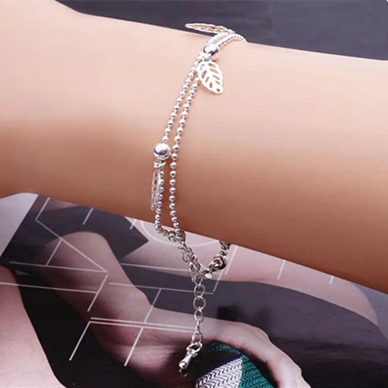 Leaf Anklets Women Double Foot Chain Ankle Bracelets Bohemian Gold Color Leaves Anklet Jewelry For Foot Summer Beach Gifts