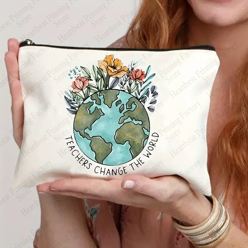 Teacher Change The World Print Cosmetics Bags Toiletry Bag Graduation Gift for Teachers Back To School Pencil Case for Teacher