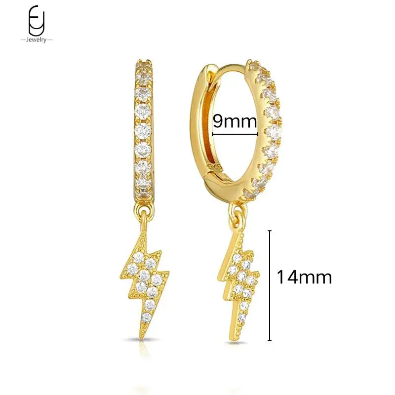 925 Sterling Silver Needle Vintage Gold Earrings for women Fashion Lightning Pendant Hoop Earrings Wedding High Luxury Jewelry