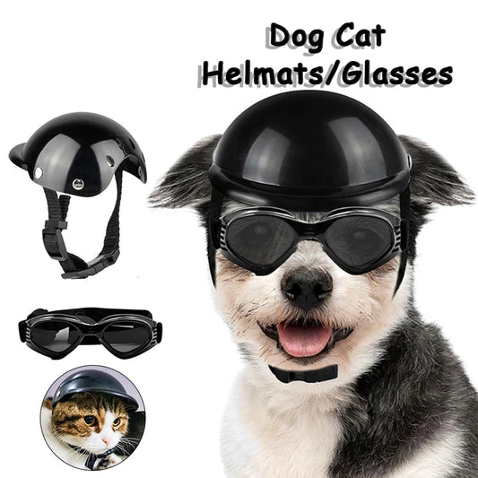 Pet Dog Helmets With Sunglasses Cat Safety Doggie Hat For Traveling Adjustable Head Protection Plastic Supplies Fashion Funny