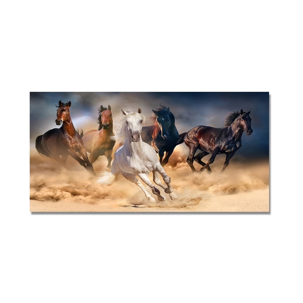 7 White Running Horses Canvas Painting  Animal Posters and Prints Wall Art Picture