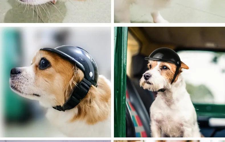 Pet Dog Helmets With Sunglasses Cat Safety Doggie Hat For Traveling Adjustable Head Protection Plastic Supplies Fashion Funny