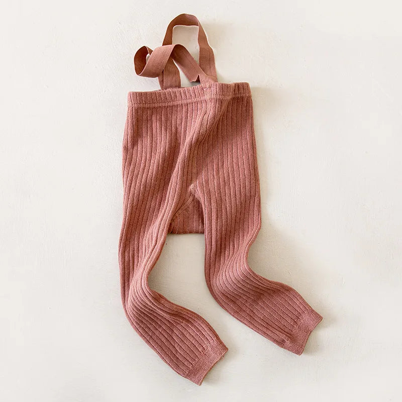 Infant And Foddler Ribbed Tight Pants Suspenders Jackets Knitted Tight Pants Pantyhose  Warm Socks 8 Colors