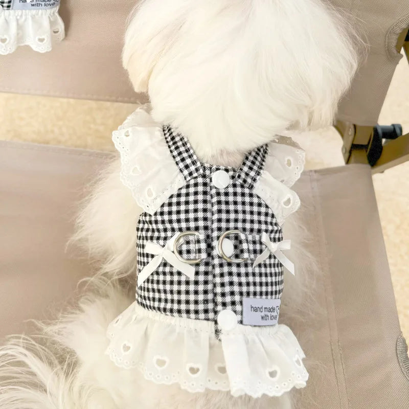 Lace Puppy Summer Clothes for Small Dogs Black Red Plaid Harness Vest Small Animal Pet Dog Chest Strap Outdoor Walking Apparel