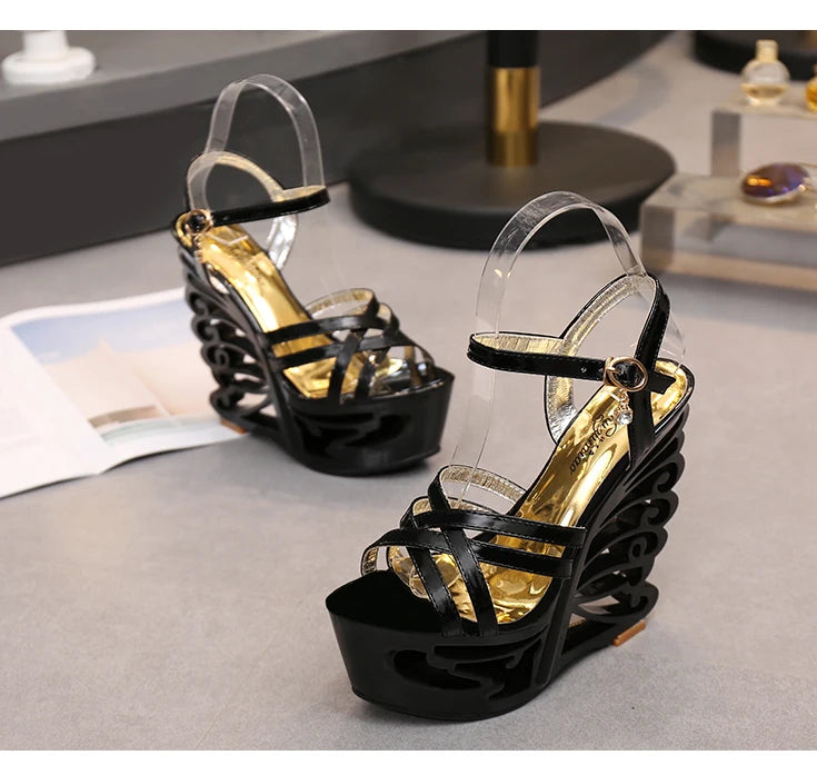 High Quality Buckle Strap Sexy Strange Style Heel Summer Women Shoes Retro Novelty Sandals 15cm High Heels Nightclub Shoes