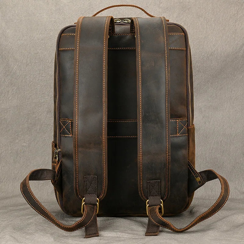 Vintage Men's Crazy Horse Leather Backpack genuine leather Retro Rucksack Large Classic Travel Backpack Big laptop computer bag