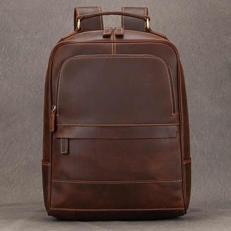 Vintage Men's Crazy Horse Leather Backpack genuine leather Retro Rucksack Large Classic Travel Backpack Big laptop computer bag