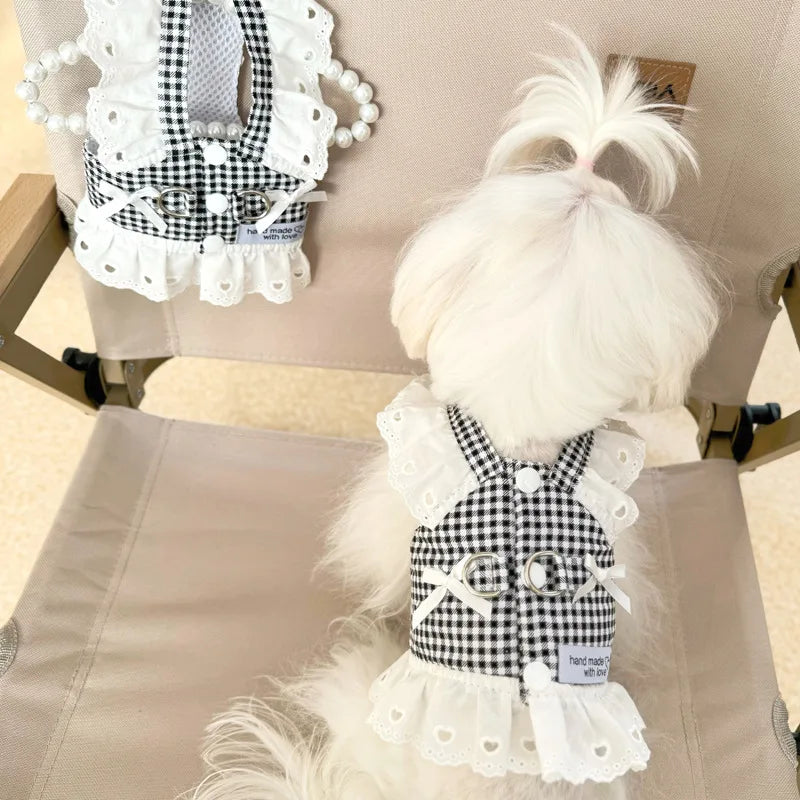 Lace Puppy Summer Clothes for Small Dogs Black Red Plaid Harness Vest Small Animal Pet Dog Chest Strap Outdoor Walking Apparel