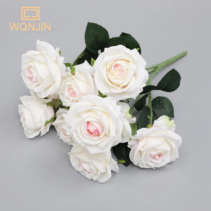 WQNJIN Red Yellow Simulation Rose Bouquet Wedding Flowers 10 Heads Fake Roses Artificial Flower Silk Flowers Home Decoration