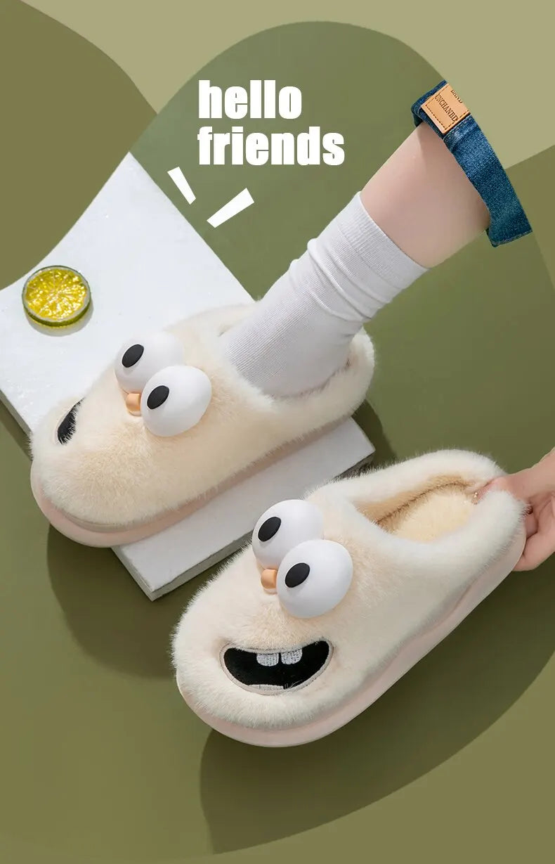 WinterSHome Cotton Shoes For Women, Thickened And Plush, Cute And Warm, Wearing Cotton Slippers For MenQ613